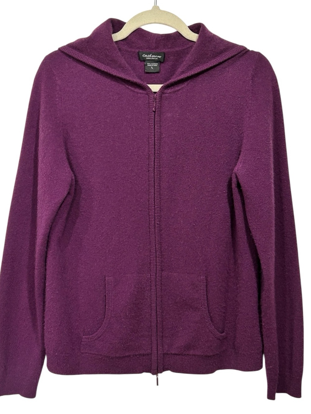 Lord & Taylor Cashmere Purple Zip-Up Hoodie Sweater Sporty Elevated Loungewear L - Picture 6 of 6